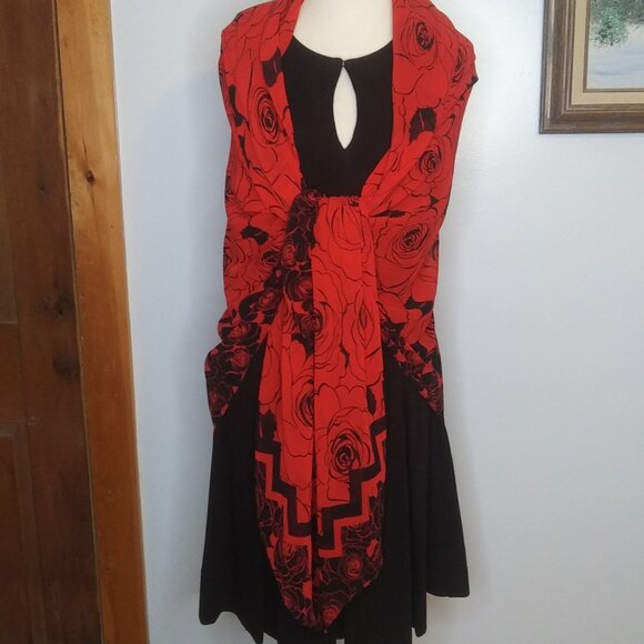 Anne Cole collection sarong roses print  red and black pool beach Cover up - Picture 6 of 16